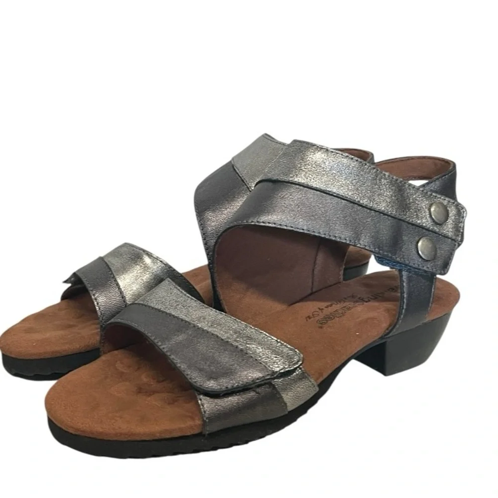 WALKING‎ CRADLES | Calista Pewter Gunmetal Ankle Wrap Sandals 7.5
